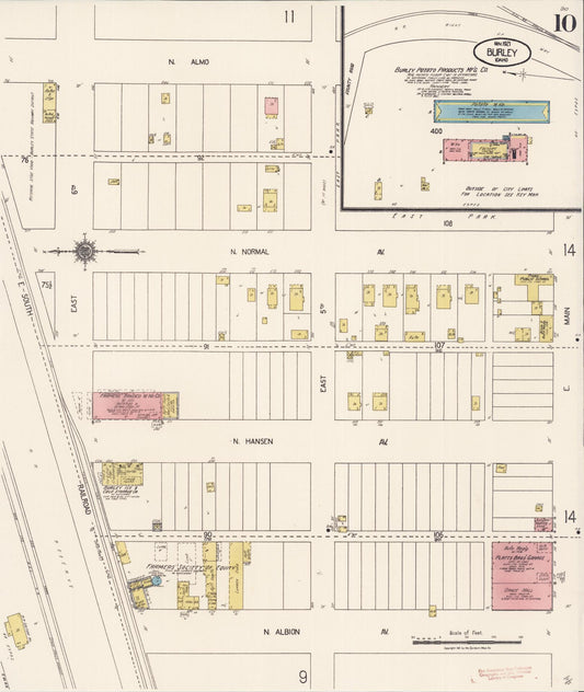 Sanborn Fire Insurance Map from Burley, Cassia County, Idaho (1921), Sheet #0010 - Historic Sanborn Fire Insurance Map Print, vintage old map wall art, antique decor, genealogy gift, Idaho Idaho map
