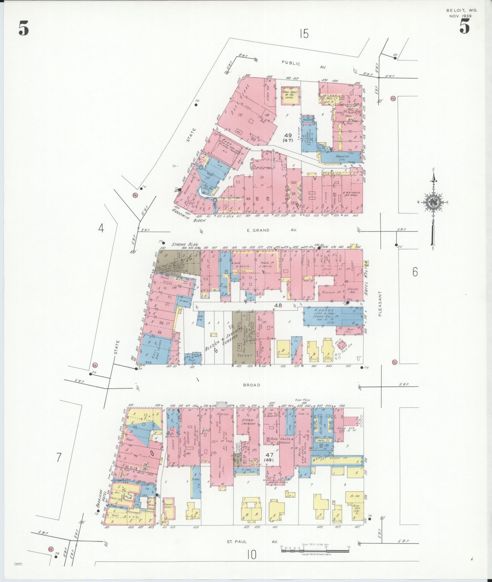 Sanborn Fire Insurance Map from Beloit, Rock County, Wisconsin (1939), Sheet #0005 - Complete Map Set gallery image, historic Sanborn map, vintage wall art, Wisconsin Wisconsin