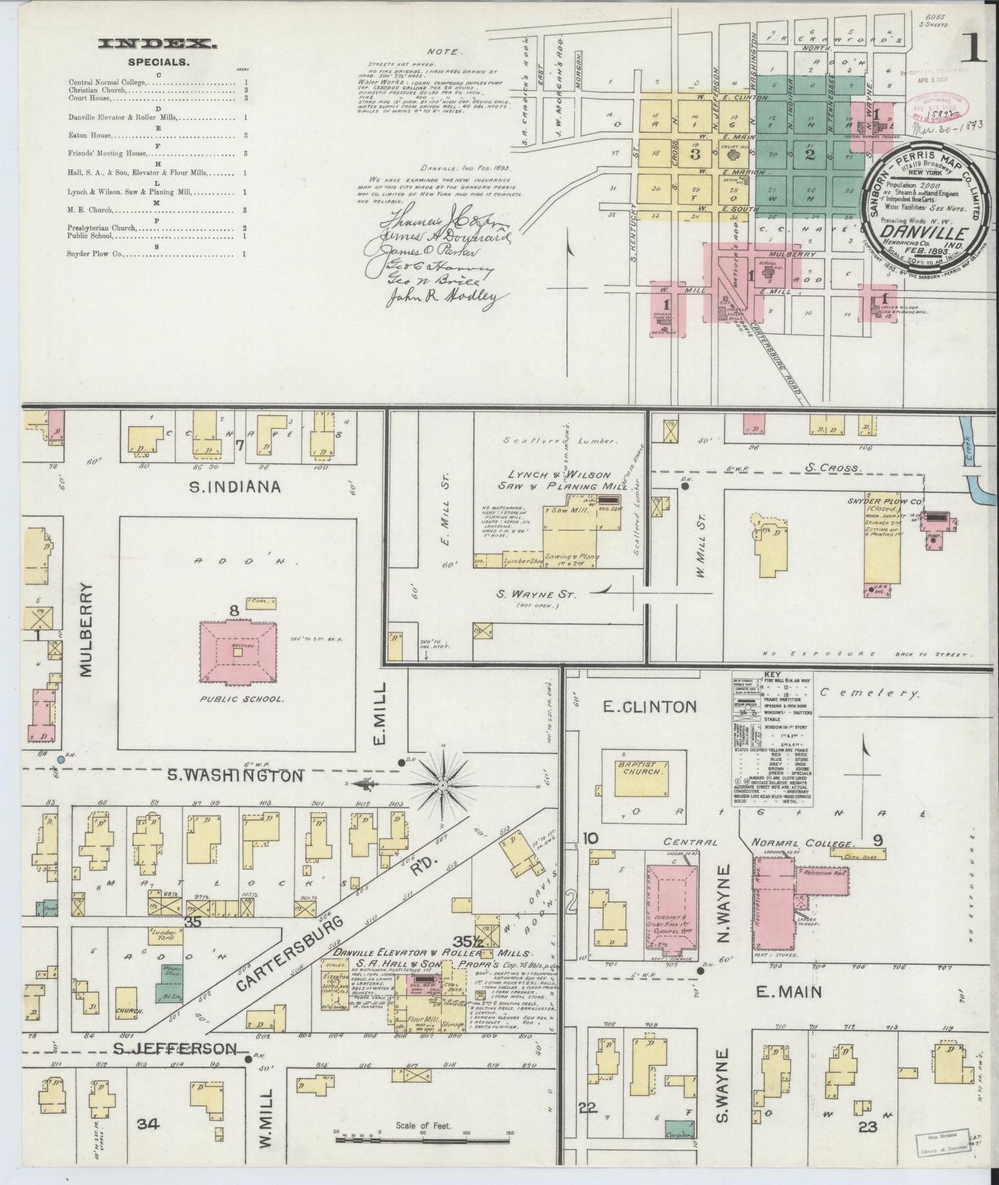 Sanborn Fire Insurance Map from Danville, Hendricks County, Indiana (1893), Sheet #0001 - Complete Map Set gallery image, historic Sanborn map, vintage wall art, Indiana Indiana