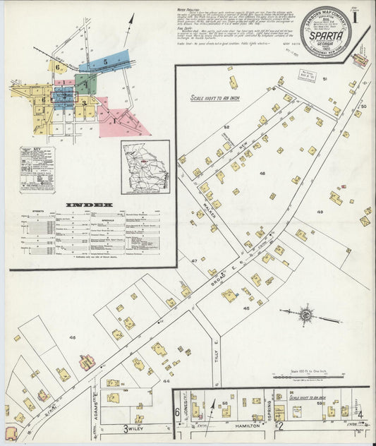 Sanborn Fire Insurance Map from Sparta, Hancock County, Georgia (1920), Sheet #0001 - Historic Sanborn Fire Insurance Map Print, vintage old map wall art, antique decor, genealogy gift, Georgia Georgia map