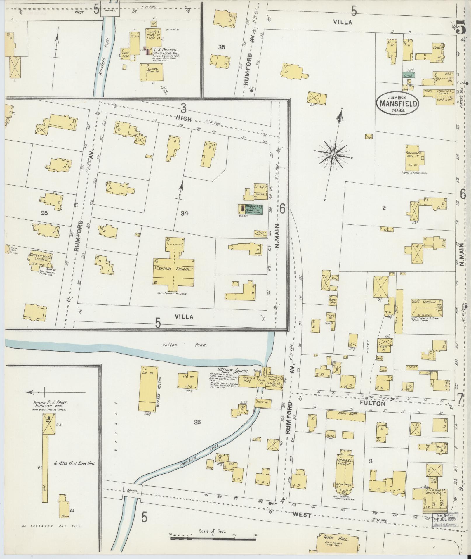 Sanborn Fire Insurance Map from Mansfield, Bristol County, Massachusetts (1903), Sheet #0005 - Complete Map Set gallery image, historic Sanborn map, vintage wall art, Massachusetts Massachusetts