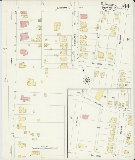 Sanborn Fire Insurance Map from Winchester, Clark County, Kentucky (1907), Sheet #0014 - Historic Sanborn Fire Insurance Map Print, vintage old map wall art, antique decor, genealogy gift, Kentucky Kentucky map