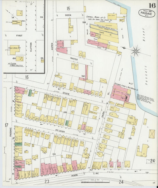 Sanborn Fire Insurance Map from Passaic, Passaic County, New Jersey (1899), Sheet #0016 - Historic Sanborn Fire Insurance Map Print, vintage old map wall art, antique decor, genealogy gift, New Jersey New Jersey map
