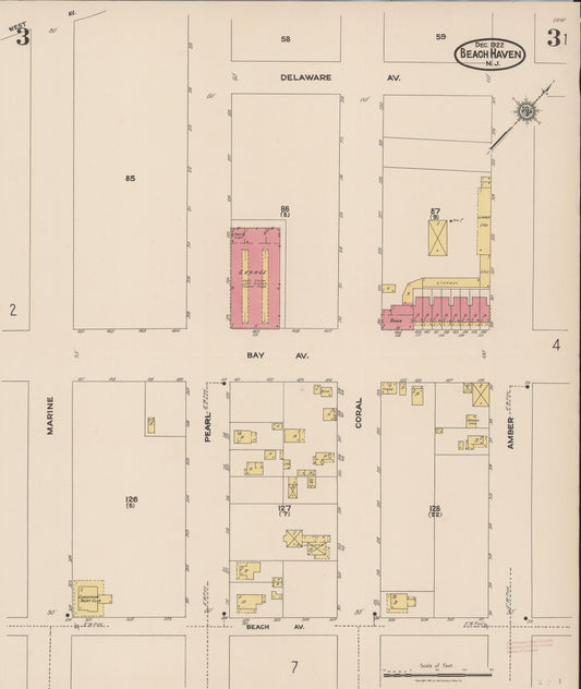Sanborn Fire Insurance Map from Beach Haven, Ocean County, New Jersey (1922), Sheet #0003 - Historic Sanborn Fire Insurance Map Print, vintage old map wall art, antique decor, genealogy gift, New Jersey New Jersey map