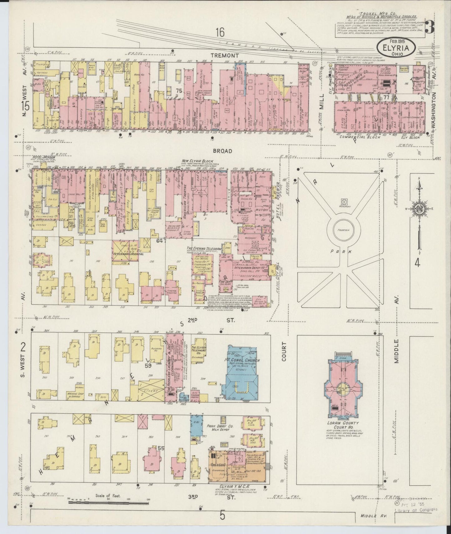 Sanborn Fire Insurance Map from Elyria, Lorain County, Ohio (1915), Sheet #0003 - Historic Sanborn Fire Insurance Map Print, vintage old map wall art, antique decor, genealogy gift, Ohio Ohio map
