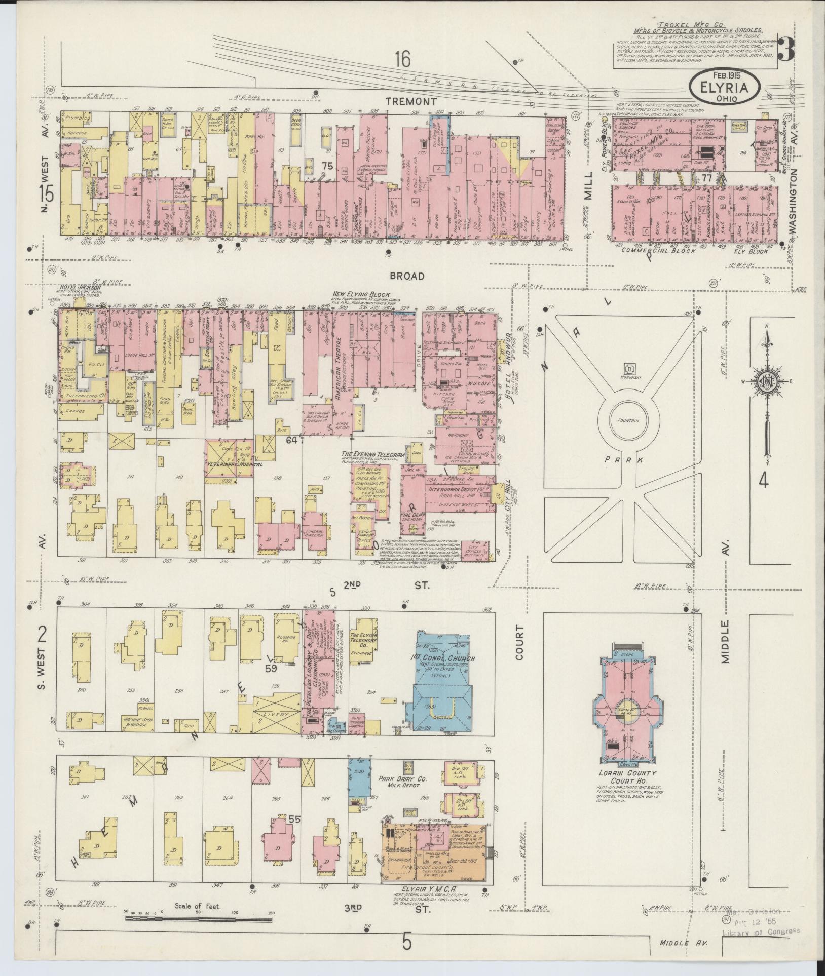 Sanborn Fire Insurance Map from Elyria, Lorain County, Ohio (1915), Sheet #0003 - Historic Sanborn Fire Insurance Map Print, vintage old map wall art, antique decor, genealogy gift, Ohio Ohio map
