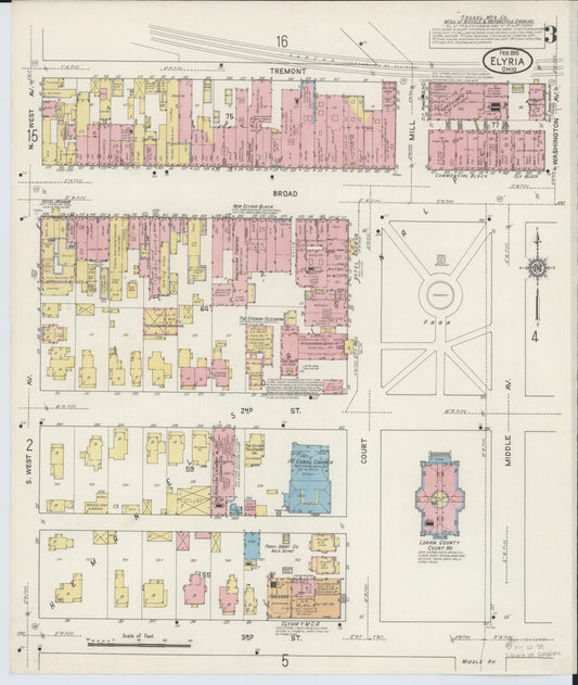 Sanborn Fire Insurance Map from Elyria, Lorain County, Ohio (1915), Sheet #0003 - Historic Sanborn Fire Insurance Map Print, vintage old map wall art, antique decor, genealogy gift, Ohio Ohio map