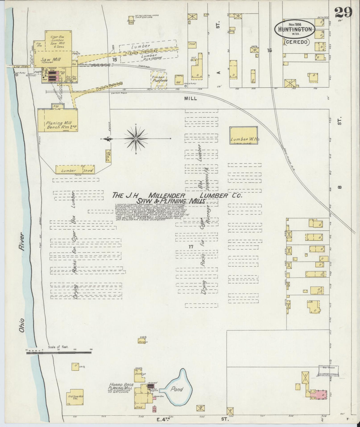 Sanborn Fire Insurance Map from Huntington, Cabell County, West Virginia (1898), Sheet #0029 - Historic Sanborn Fire Insurance Map Print, vintage old map wall art, antique decor, genealogy gift, West Virginia West Virginia map