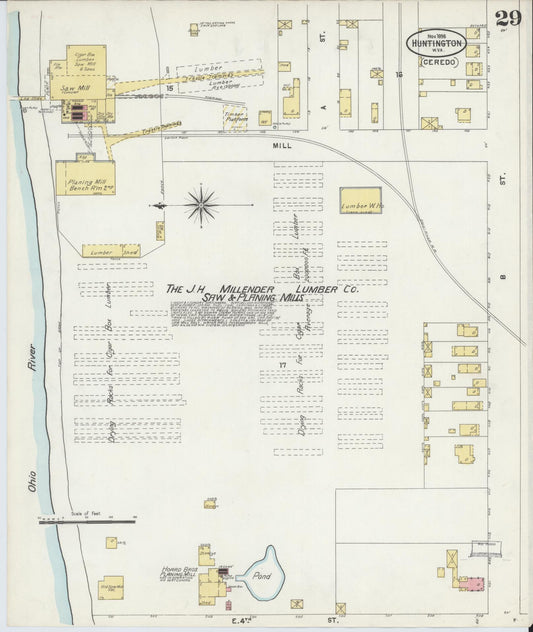 Sanborn Fire Insurance Map from Huntington, Cabell County, West Virginia (1898), Sheet #0029 - Historic Sanborn Fire Insurance Map Print, vintage old map wall art, antique decor, genealogy gift, West Virginia West Virginia map
