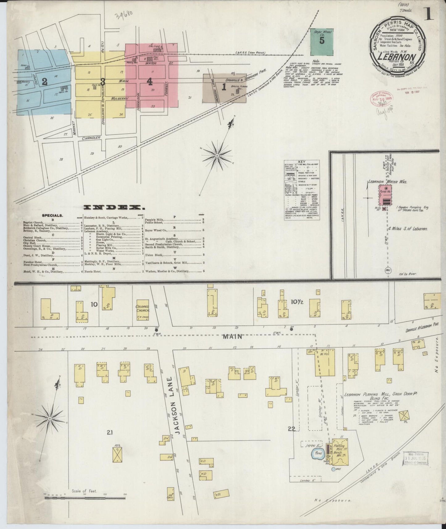 Sanborn Fire Insurance Map from Lebanon, Marion County, Kentucky (1895), Sheet #0001 - Complete Map Set gallery image, historic Sanborn map, vintage wall art, Kentucky Kentucky