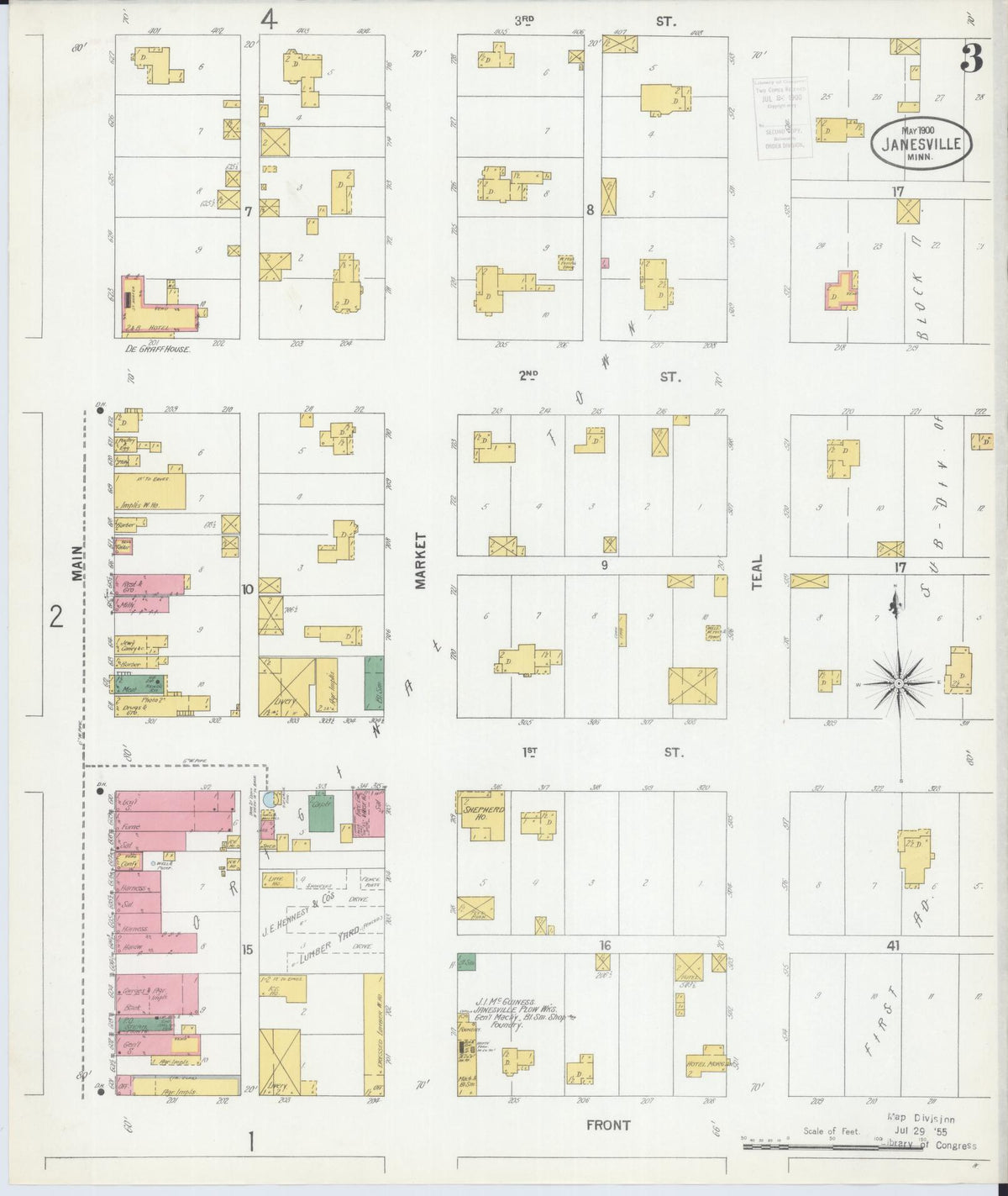 Sanborn Fire Insurance Map from Janesville, Waseca County, Minnesota (1900), Sheet #0003 - Historic Sanborn Fire Insurance Map Print, vintage old map wall art, antique decor, genealogy gift, Minnesota Minnesota map