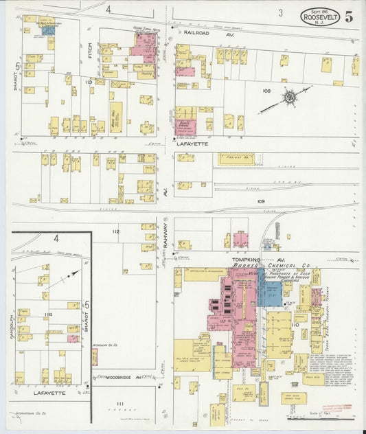 Sanborn Fire Insurance Map from Roosevelt, Middlesex County, New Jersey (1916), Sheet #0005 - Historic Sanborn Fire Insurance Map Print, vintage old map wall art, antique decor, genealogy gift, New Jersey New Jersey map