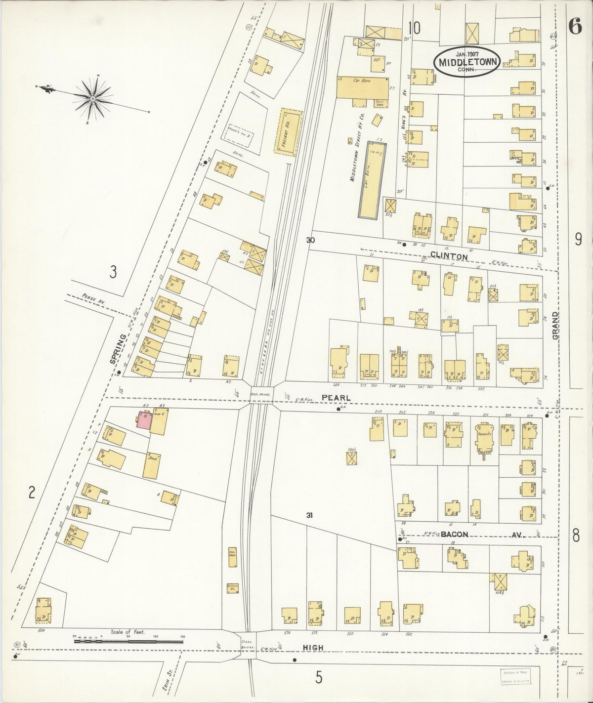 Sanborn Fire Insurance Map from Middletown, Middlesex County, Connecticut (1907), Sheet #0006 - Historic Sanborn Fire Insurance Map Print, vintage old map wall art, antique decor, genealogy gift, Connecticut Connecticut map