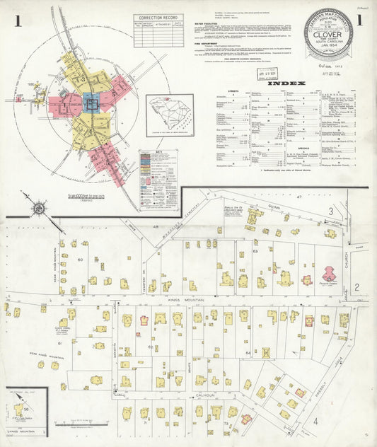 Sanborn Fire Insurance Map from Clover, York County, South Carolina. (1934) – Historic Sanborn Fire Insurance Map Print