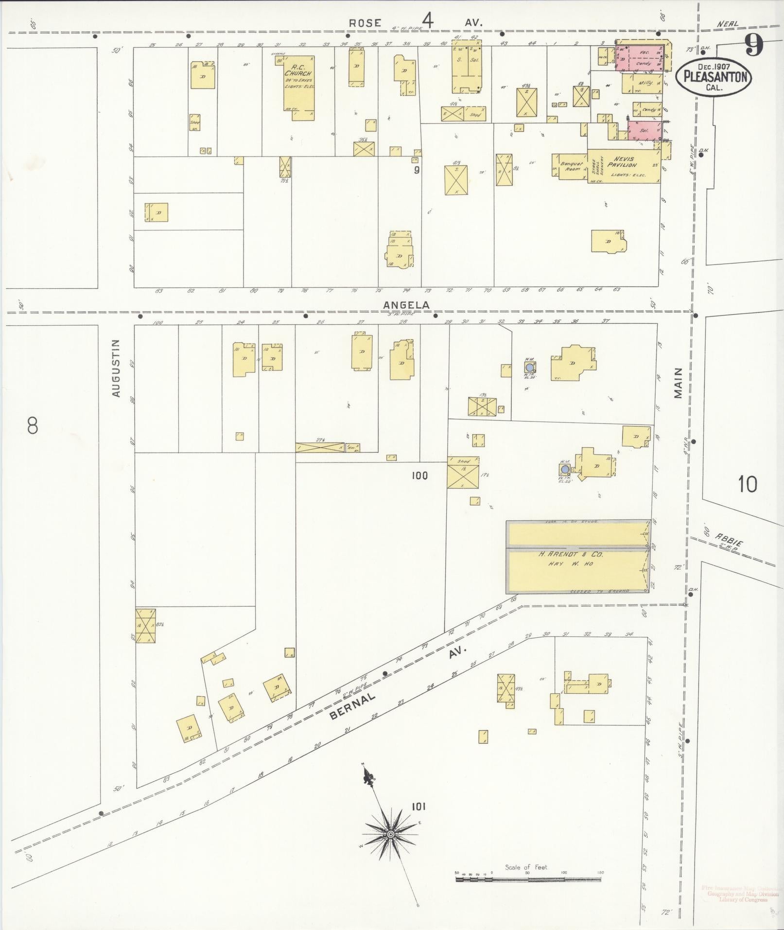 Sanborn Fire Insurance Map from Pleasanton, Alameda County, California (1907), Sheet #0009 - Complete Map Set gallery image, historic Sanborn map, vintage wall art, California California