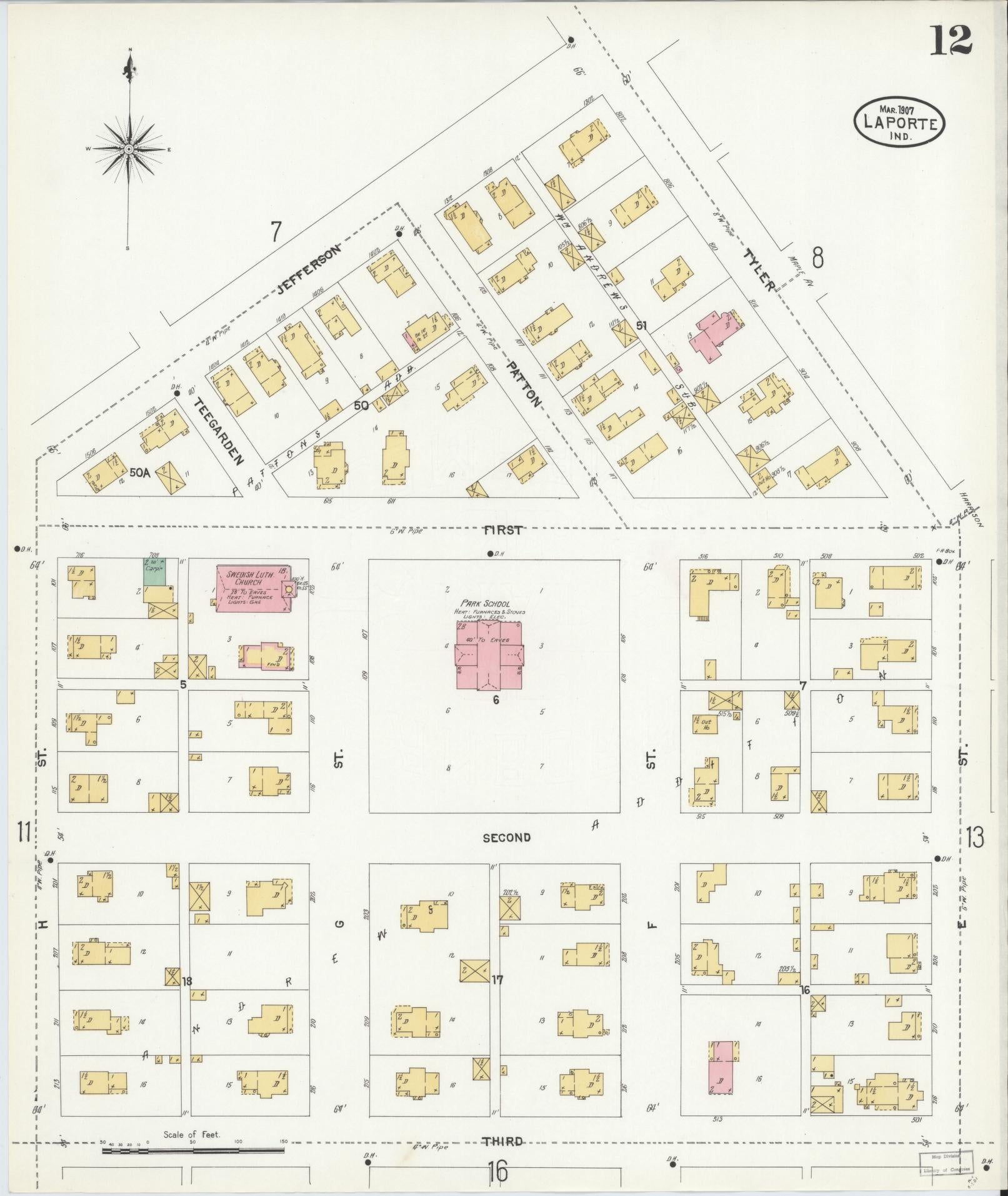 Sanborn Fire Insurance Map from La Porte, La Porte County, Indiana (1907), Sheet #0012 - Complete Map Set gallery image, historic Sanborn map, vintage wall art, Indiana Indiana