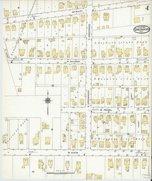Sanborn Fire Insurance Map from Greenwood, Johnson County, Indiana (1920), Sheet #0004 - Historic Sanborn Fire Insurance Map Print, vintage old map wall art, antique decor, genealogy gift, Indiana Indiana map