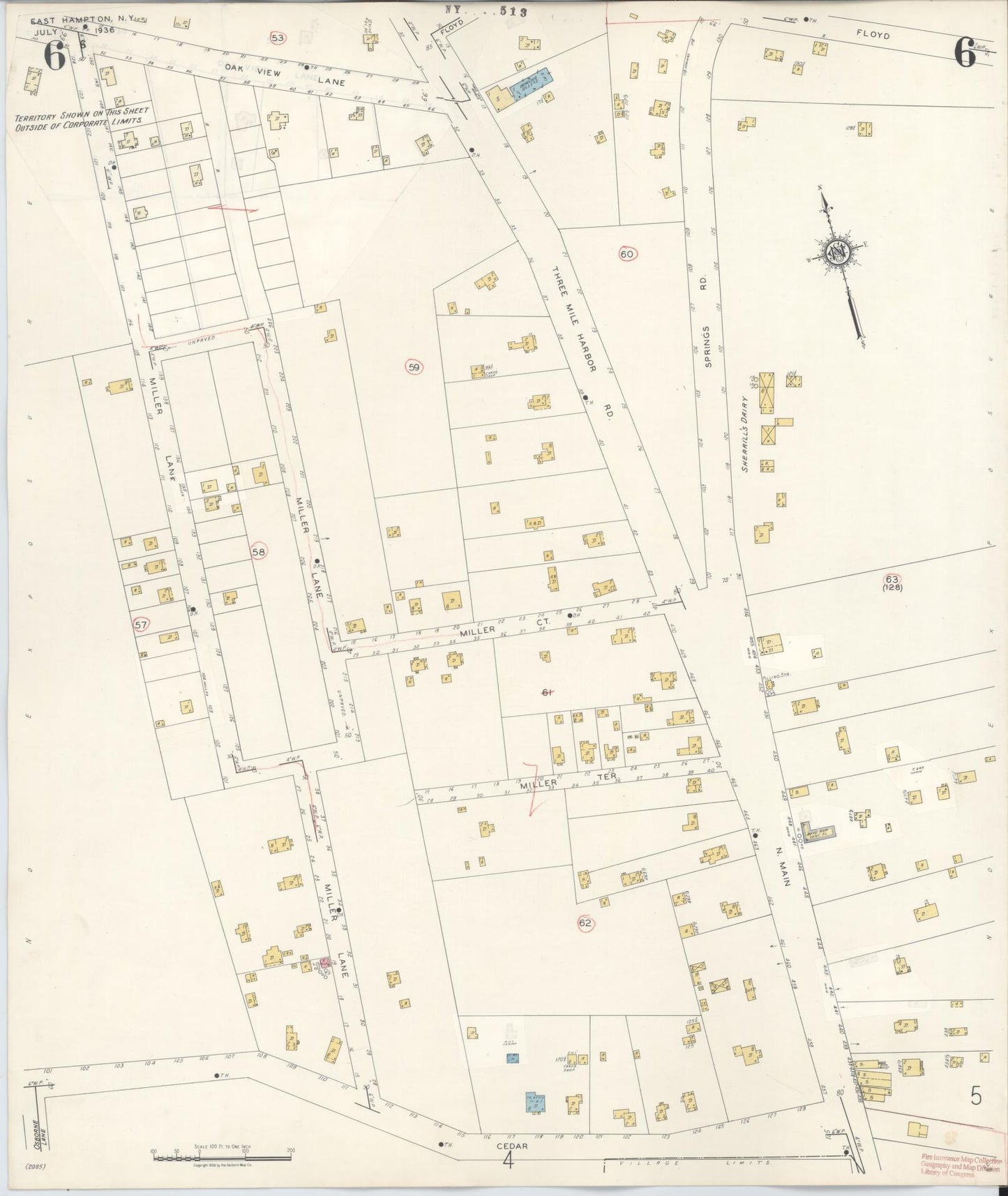 Sanborn Fire Insurance Map from Easthampton, Suffolk County, New York (1943), Sheet #0006 - Complete Map Set gallery image, historic Sanborn map, vintage wall art, New York New York