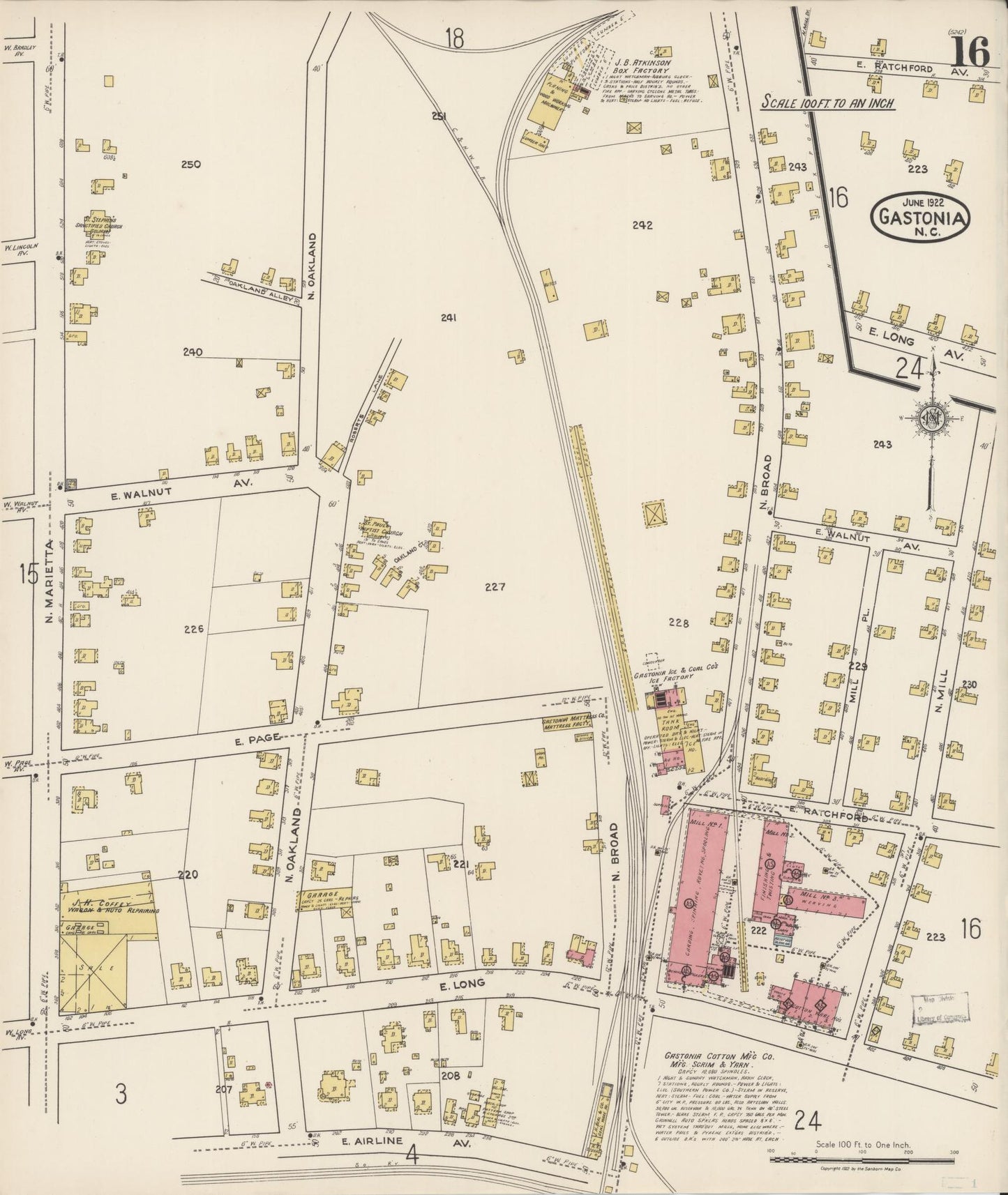 Sanborn Fire Insurance Map from Gastonia, Gaston County, North Carolina (1922), Sheet #0016 - Complete Map Set gallery image, historic Sanborn map, vintage wall art, North Carolina North Carolina