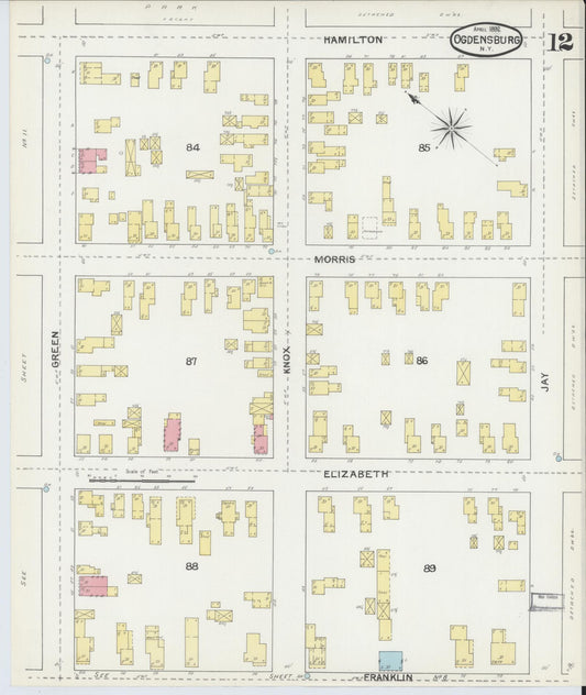 Sanborn Fire Insurance Map from Ogdensburg, St. Lawrence County, New York (1892), Sheet #0011 - Historic Sanborn Fire Insurance Map Print, vintage old map wall art, antique decor, genealogy gift, New York New York map
