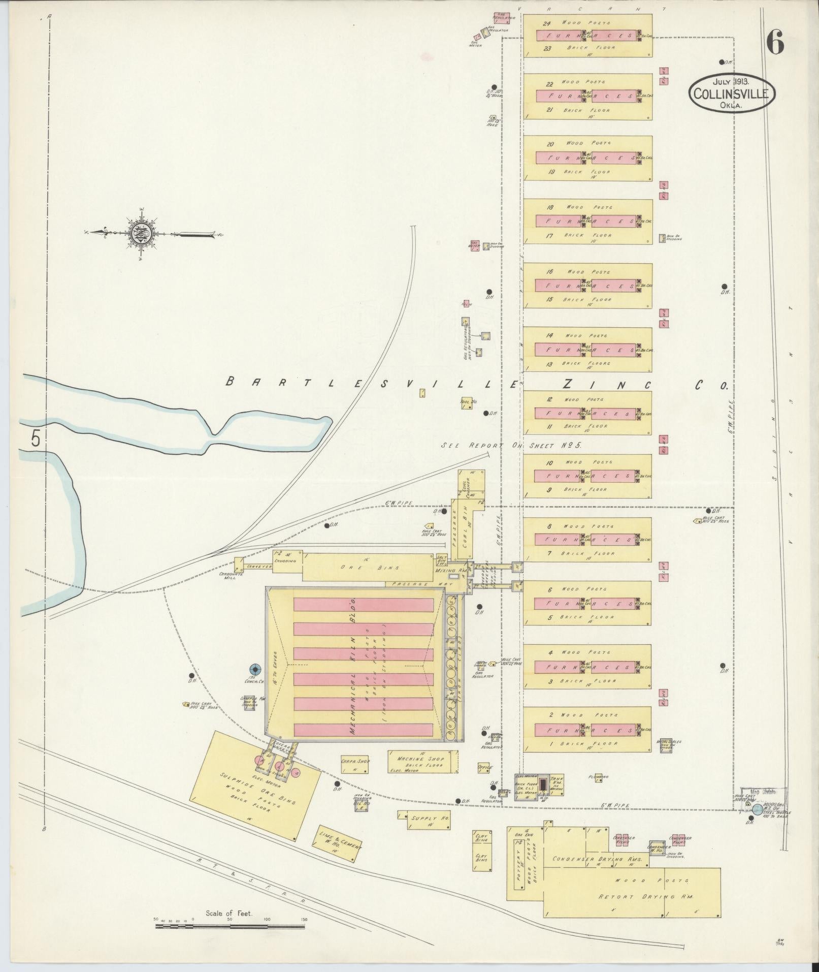 Sanborn Fire Insurance Map from Collinsville, Tulsa County, Oklahoma (1913), Sheet #0006 - Complete Map Set gallery image, historic Sanborn map, vintage wall art, Oklahoma Oklahoma