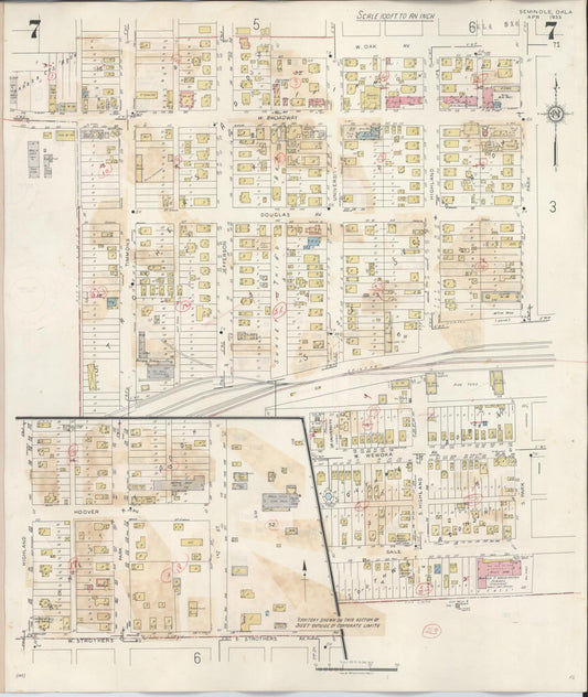 Sanborn Fire Insurance Map from Seminole, Seminole County, Oklahoma (1949), Sheet #0007 - Historic Sanborn Fire Insurance Map Print, vintage old map wall art, antique decor, genealogy gift, Oklahoma Oklahoma map