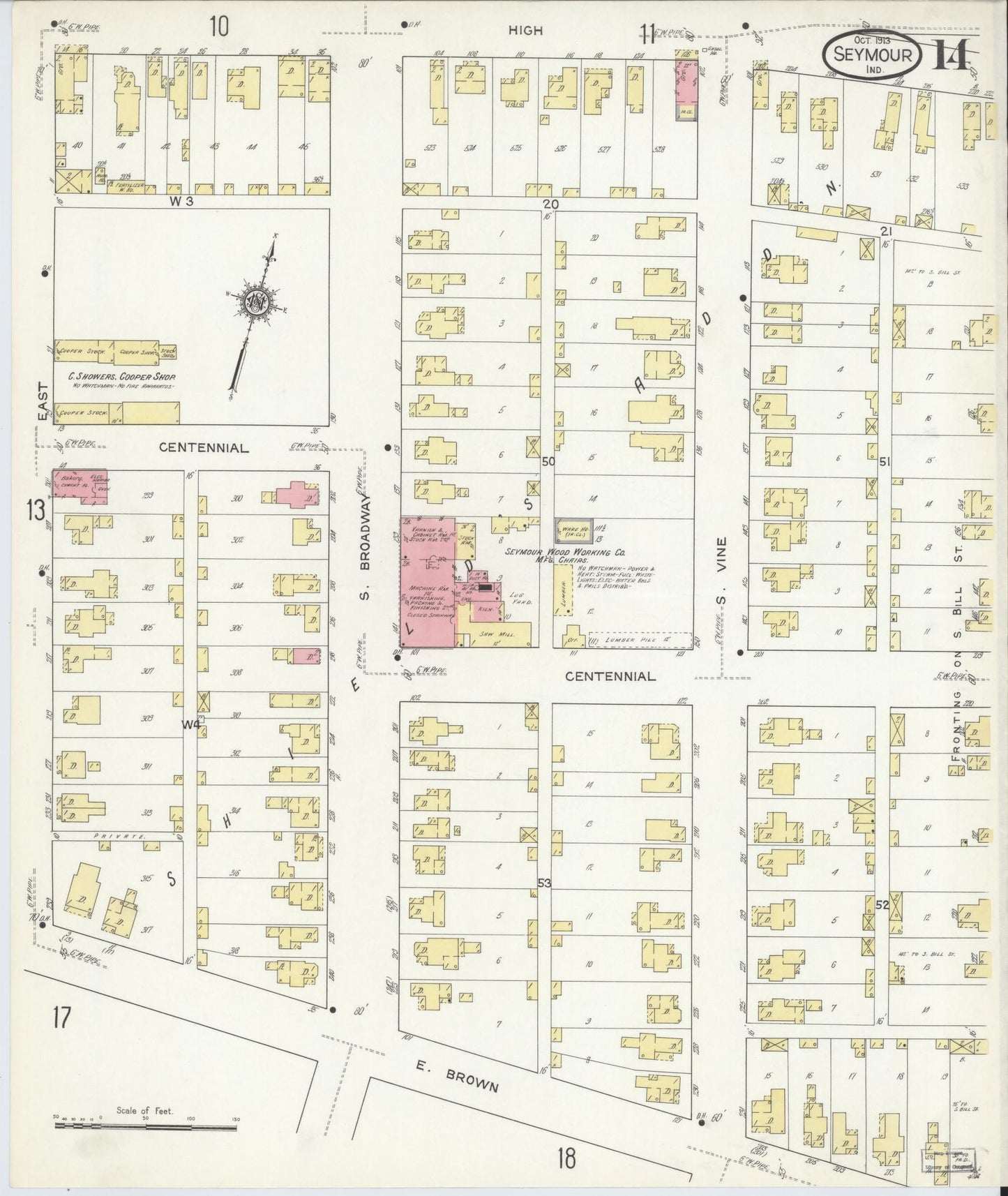 Sanborn Fire Insurance Map from Seymour, Jackson County, Indiana (1913), Sheet #0014 - Complete Map Set gallery image, historic Sanborn map, vintage wall art, Indiana Indiana