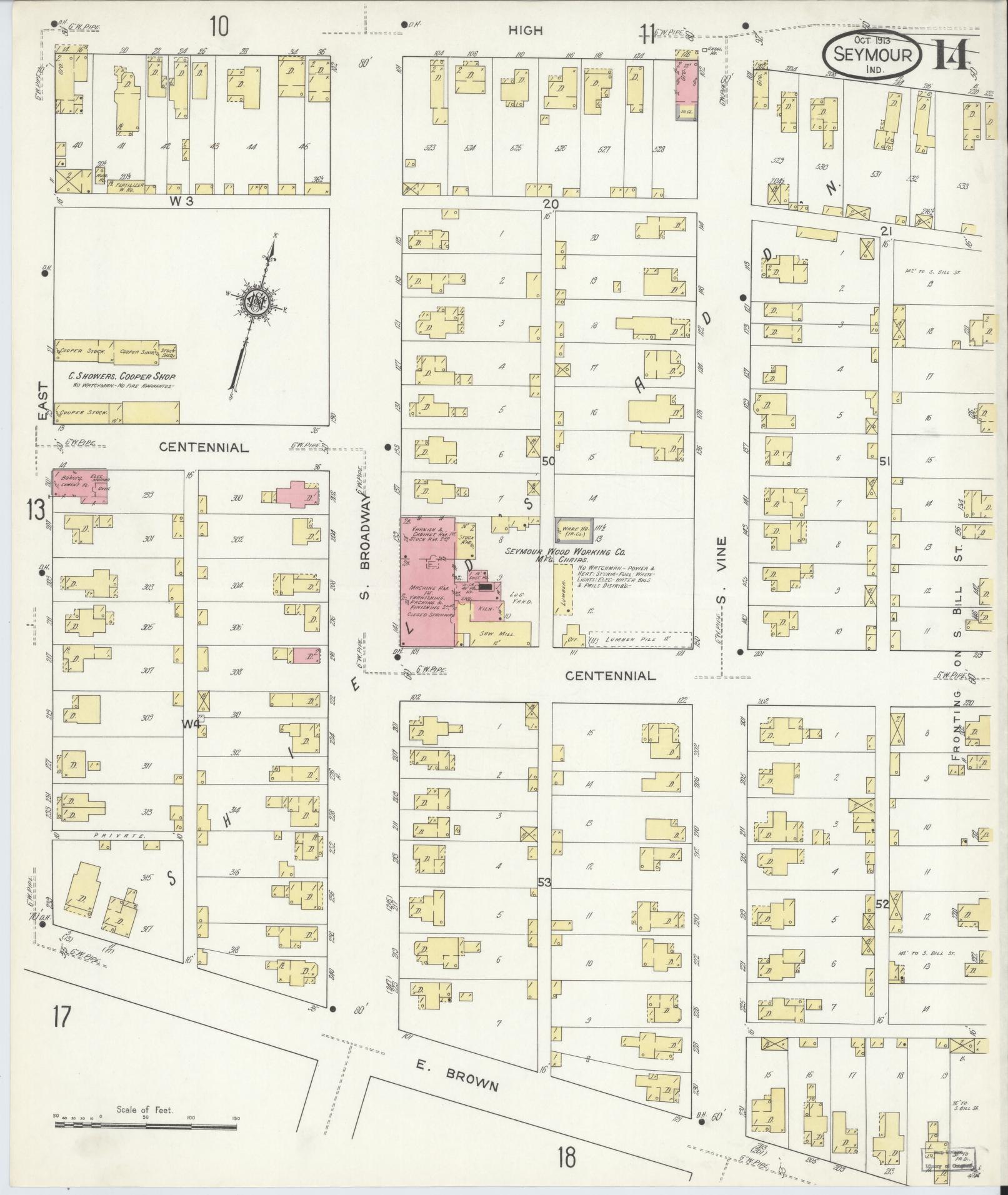 Sanborn Fire Insurance Map from Seymour, Jackson County, Indiana (1913), Sheet #0014 - Complete Map Set gallery image, historic Sanborn map, vintage wall art, Indiana Indiana