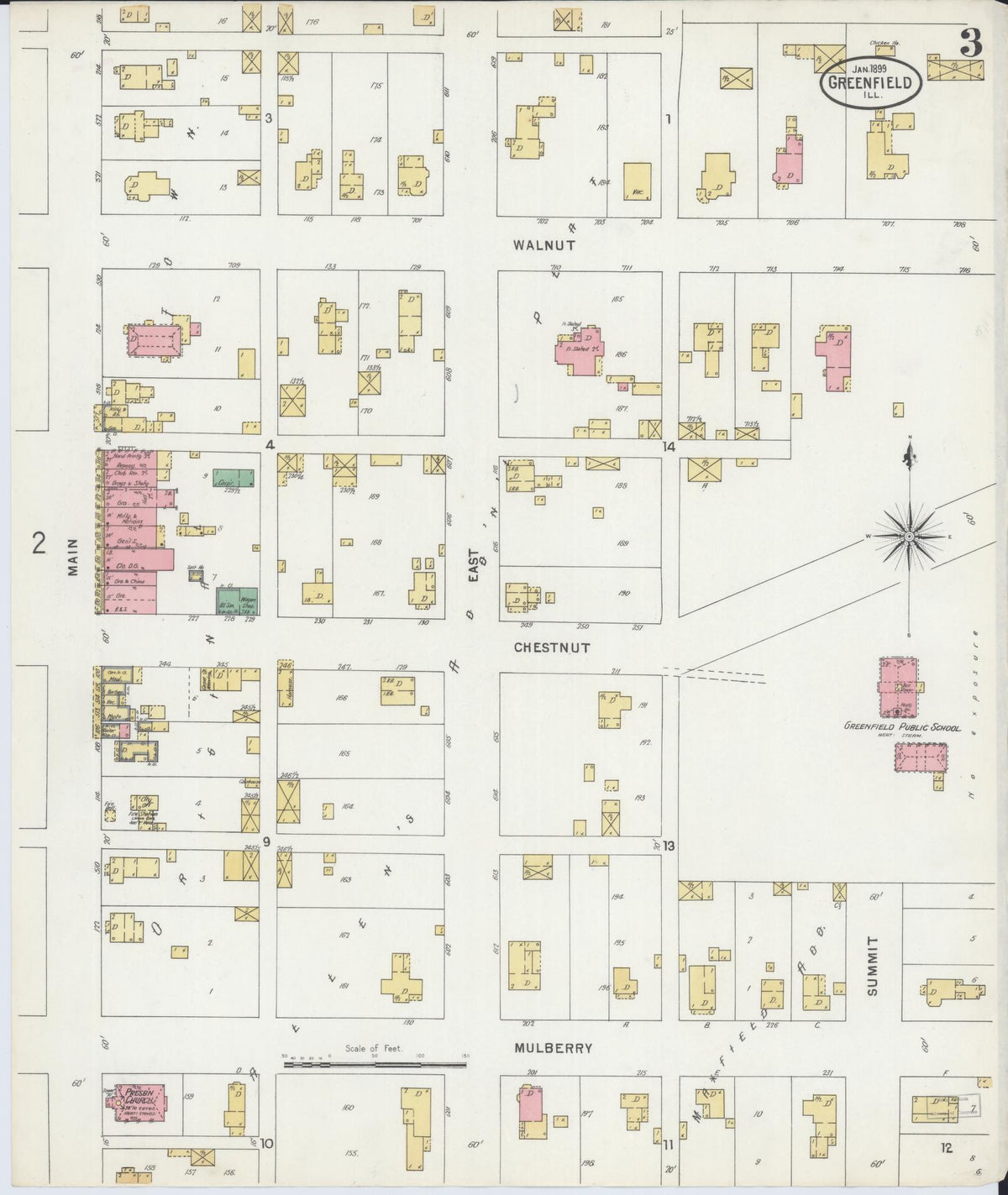 Sanborn Fire Insurance Map from Greenfield, Greene County, Illinois (1899), Sheet #0003 - Complete Map Set gallery image, historic Sanborn map, vintage wall art, Illinois Illinois