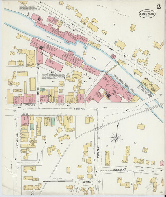 Sanborn Fire Insurance Map from Franklin, Merrimack County, New Hampshire (1897), Sheet #0002 - Historic Sanborn Fire Insurance Map Print, vintage old map wall art, antique decor, genealogy gift, New Hampshire New Hampshire map