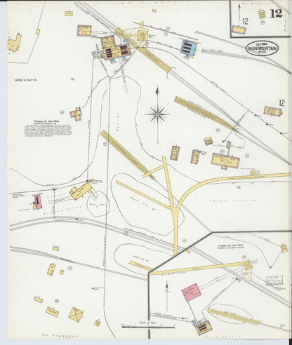 Sanborn Fire Insurance Map from Iron Mountain, Dickinson County, Michigan (1904), Sheet #0012 - Complete Map Set gallery image, historic Sanborn map, vintage wall art, Michigan Michigan