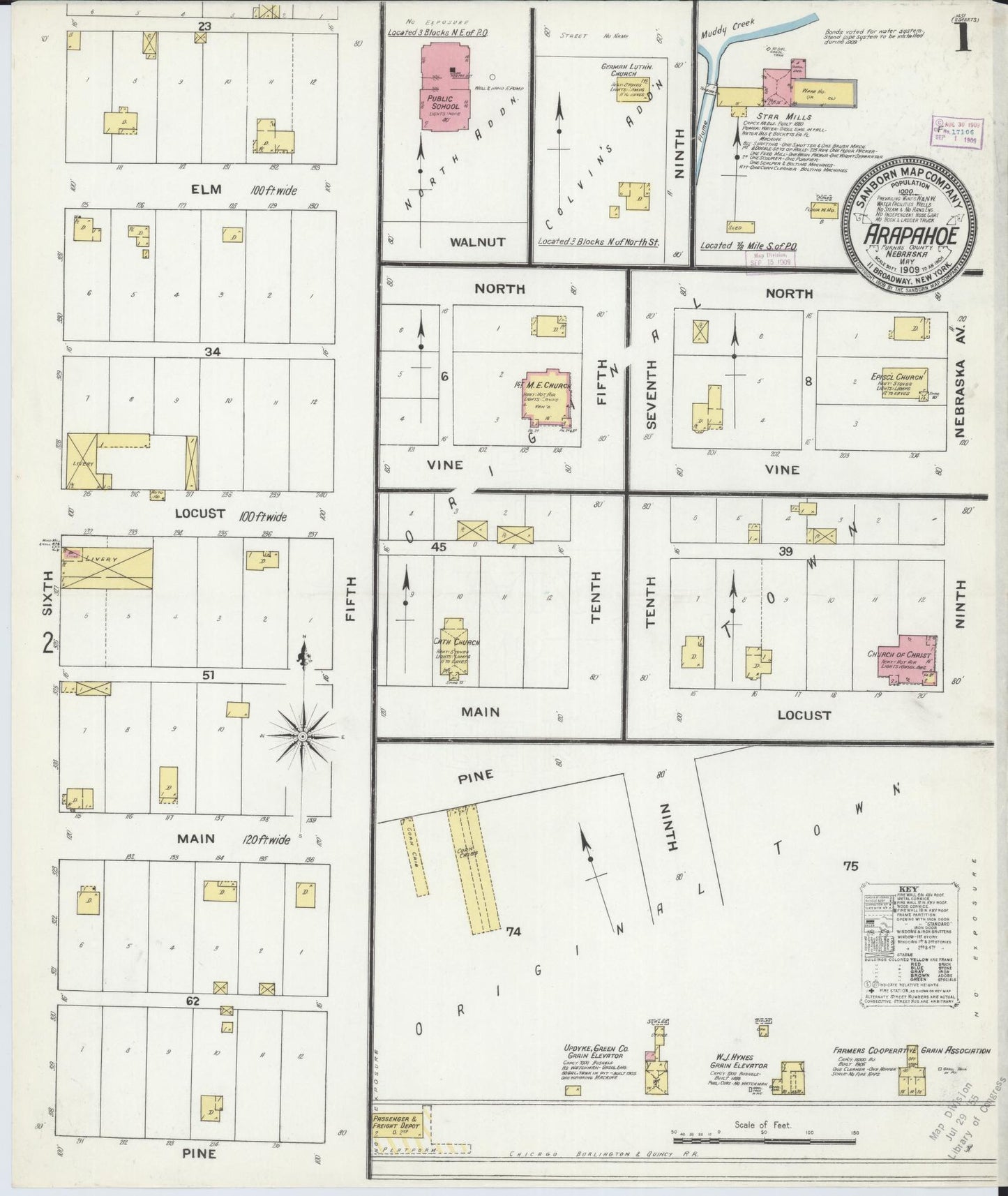 Sanborn Fire Insurance Map from Arapahoe, Furnas County, Nebraska (1909), Sheet #0001 - Complete Map Set gallery image, historic Sanborn map, vintage wall art, Nebraska Nebraska