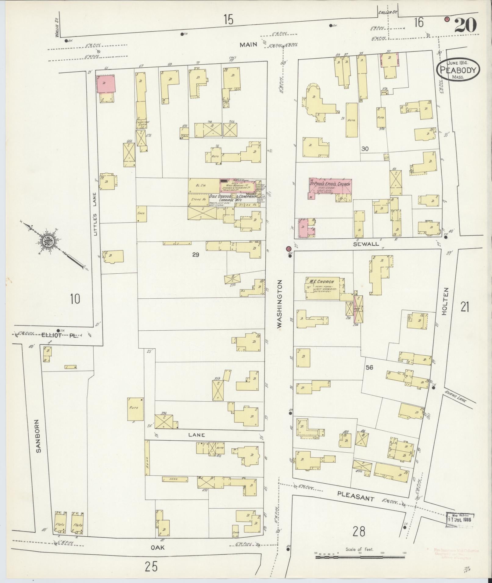 Sanborn Fire Insurance Map from Peabody, Essex County, Massachusetts (1914), Sheet #0020 - Historic Sanborn Fire Insurance Map Print, vintage old map wall art, antique decor, genealogy gift, Massachusetts Massachusetts map