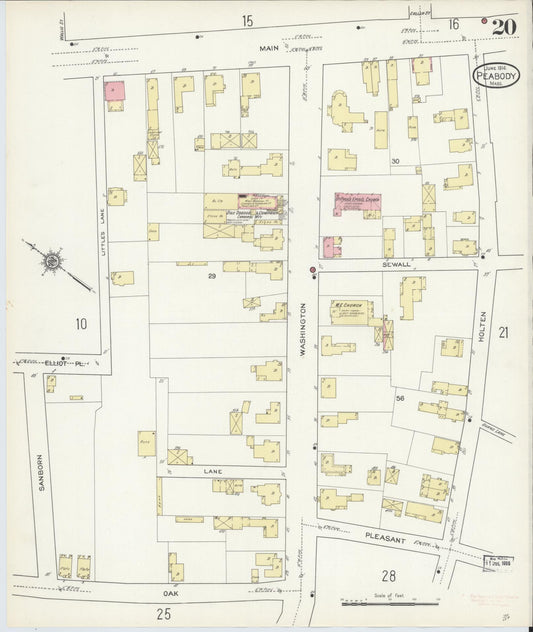 Sanborn Fire Insurance Map from Peabody, Essex County, Massachusetts (1914), Sheet #0020 - Historic Sanborn Fire Insurance Map Print, vintage old map wall art, antique decor, genealogy gift, Massachusetts Massachusetts map