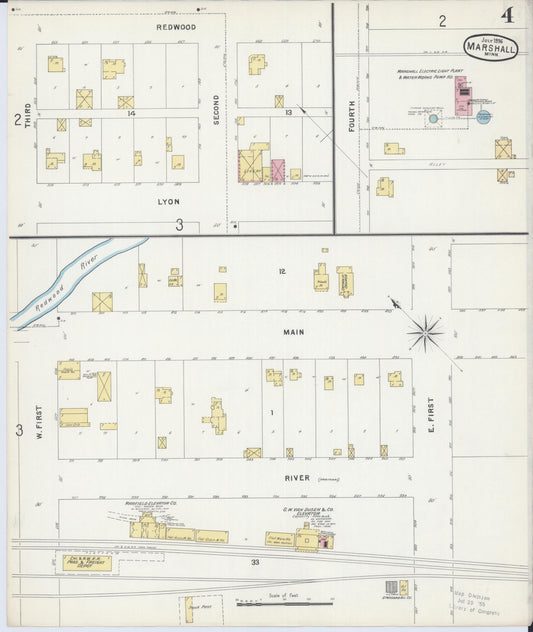 Sanborn Fire Insurance Map from Marshall, Lyon County, Minnesota (1896), Sheet #0004 - Historic Sanborn Fire Insurance Map Print, vintage old map wall art, antique decor, genealogy gift, Minnesota Minnesota map