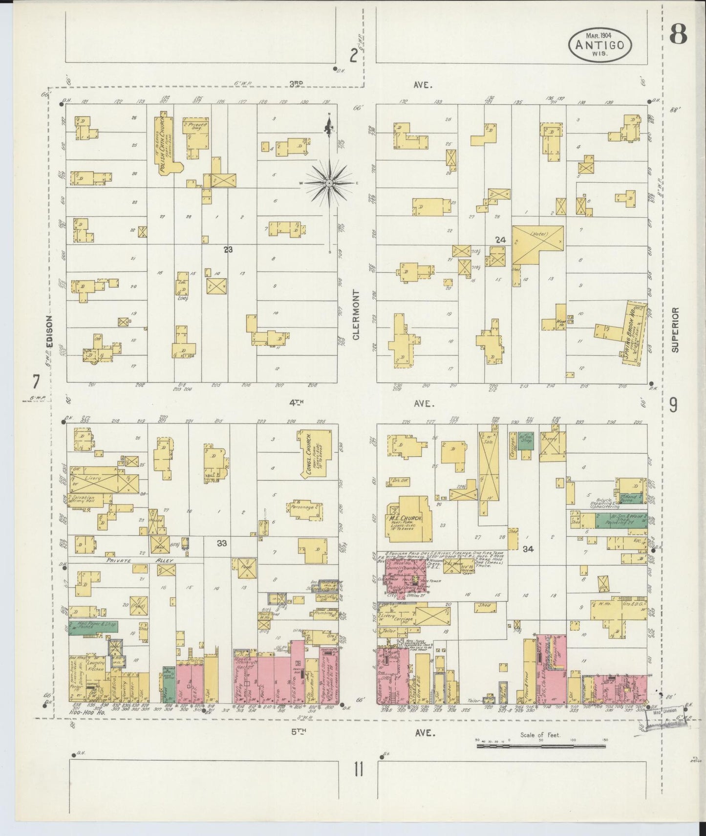 Sanborn Fire Insurance Map from Antigo, Langlade County, Wisconsin (1904), Sheet #0008 - Complete Map Set gallery image, historic Sanborn map, vintage wall art, Wisconsin Wisconsin