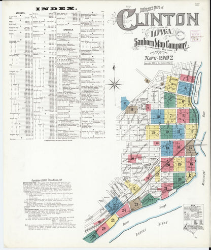 Sanborn Fire Insurance Map from Clinton, Clinton County, Iowa (1902), Sheet #0001 - Historic Sanborn Fire Insurance Map Print
