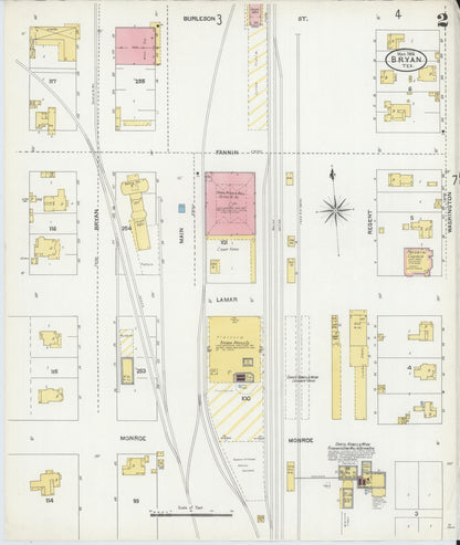 Sanborn Fire Insurance Map from Bryan, Brazos County, Texas (1906), Sheet #0002 - Historic Sanborn Fire Insurance Map Print, vintage old map wall art, antique decor, genealogy gift, Texas Texas map