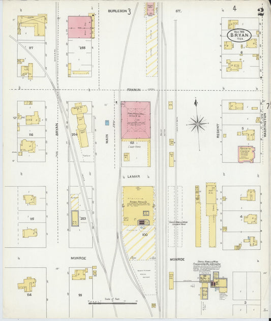 Sanborn Fire Insurance Map from Bryan, Brazos County, Texas (1906), Sheet #0002 - Historic Sanborn Fire Insurance Map Print, vintage old map wall art, antique decor, genealogy gift, Texas Texas map