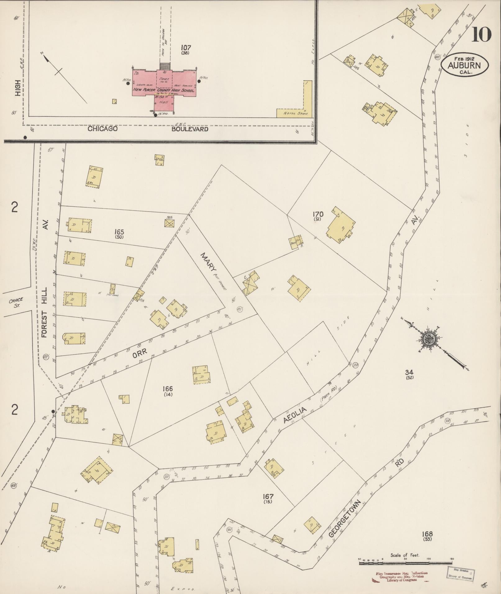 Sanborn Fire Insurance Map from Auburn, Placer County, California (1912), Sheet #0010 - Historic Sanborn Fire Insurance Map Print, vintage old map wall art, antique decor, genealogy gift, California California map