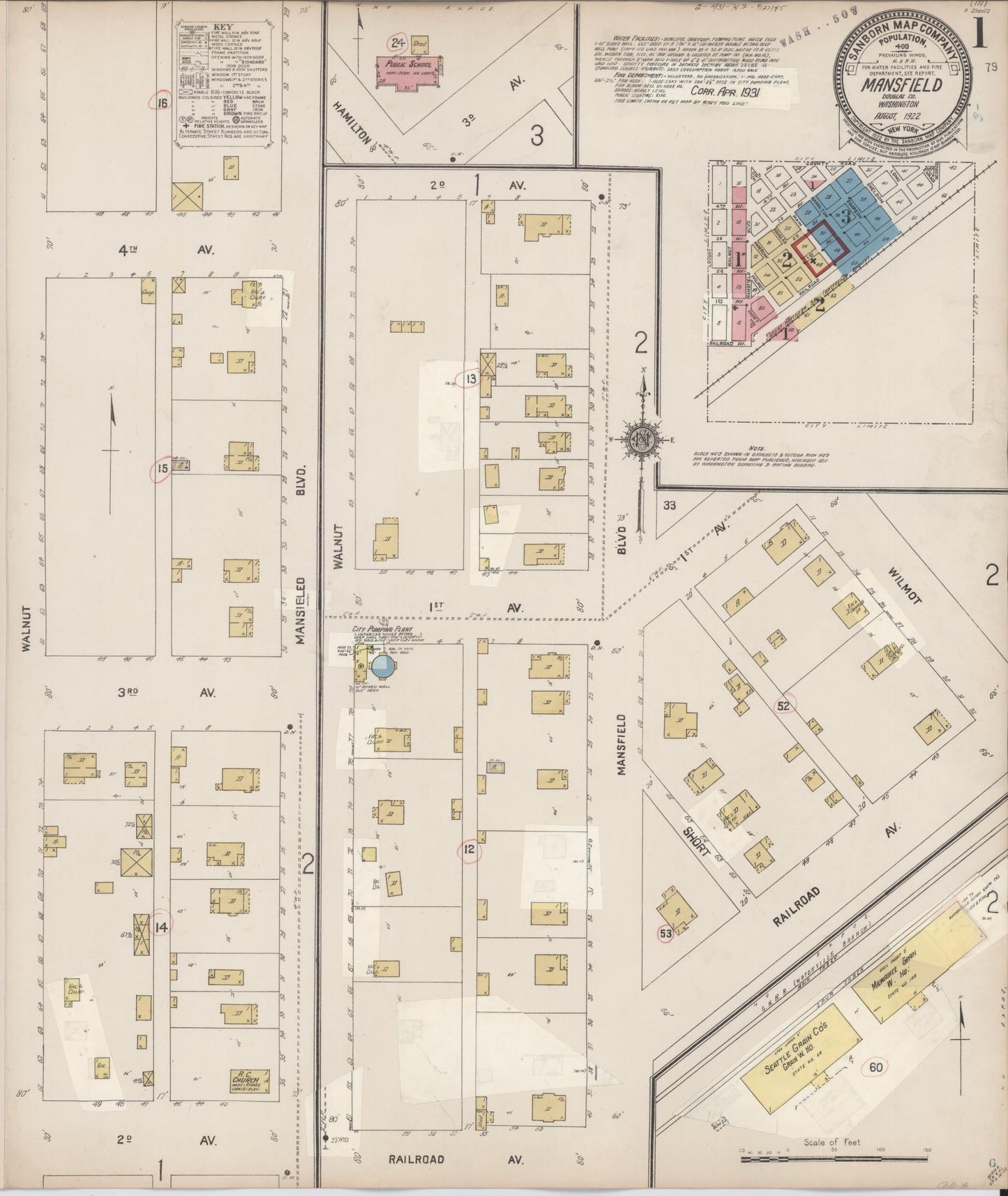 Sanborn Fire Insurance Map from Mansfield, Douglas County, Washington (1931), Sheet #0001 - Historic Sanborn Fire Insurance Map Print, vintage old map wall art, antique decor, genealogy gift, Washington Washington map