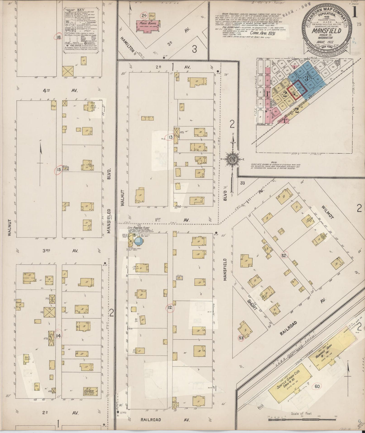 Sanborn Fire Insurance Map from Mansfield, Douglas County, Washington (1931), Sheet #0001 - Historic Sanborn Fire Insurance Map Print, vintage old map wall art, antique decor, genealogy gift, Washington Washington map