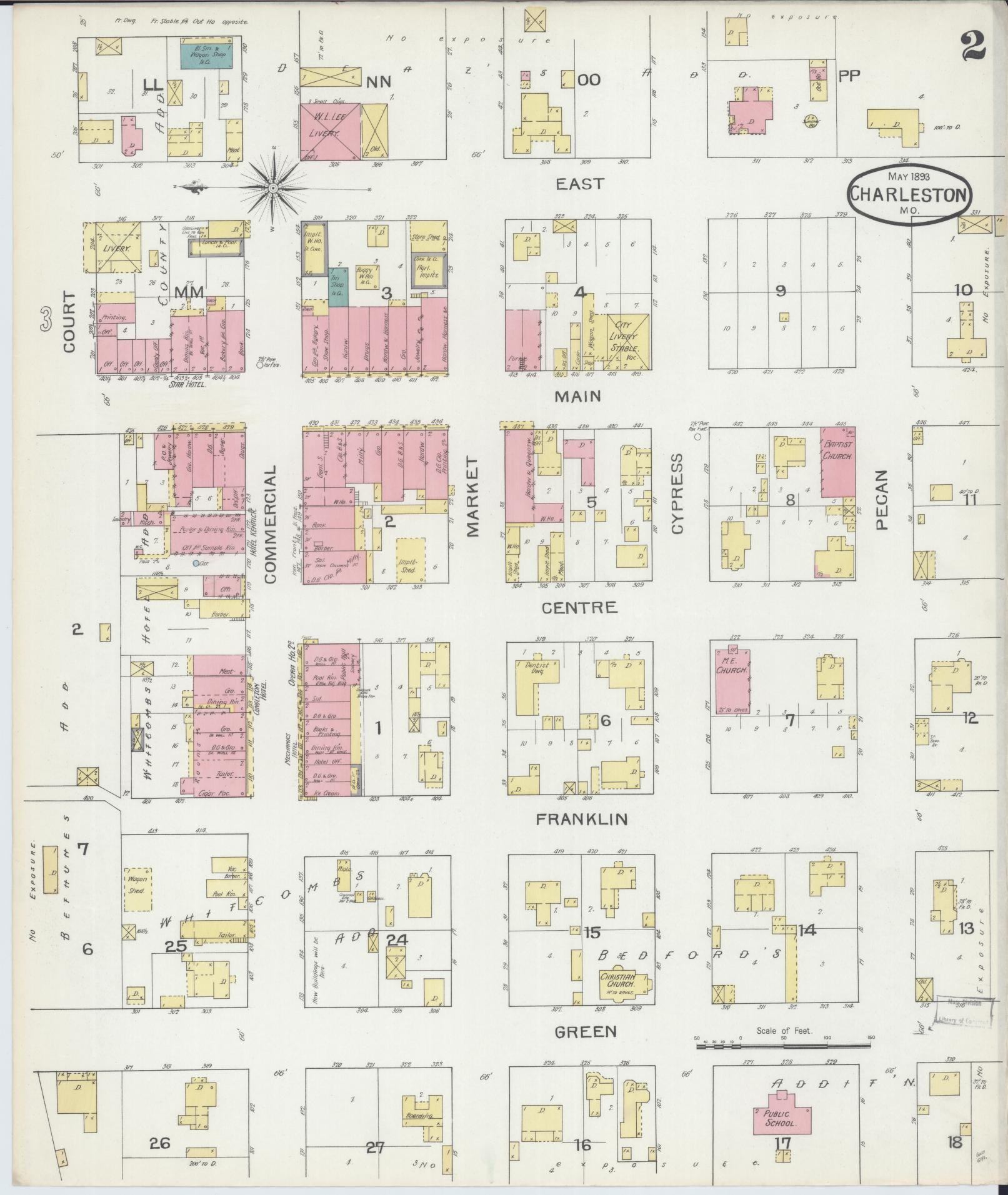Sanborn Fire Insurance Map from Charleston, Mississippi County, Missouri (1893), Sheet #0002 - Complete Map Set gallery image, historic Sanborn map, vintage wall art, Charleston Mississippi