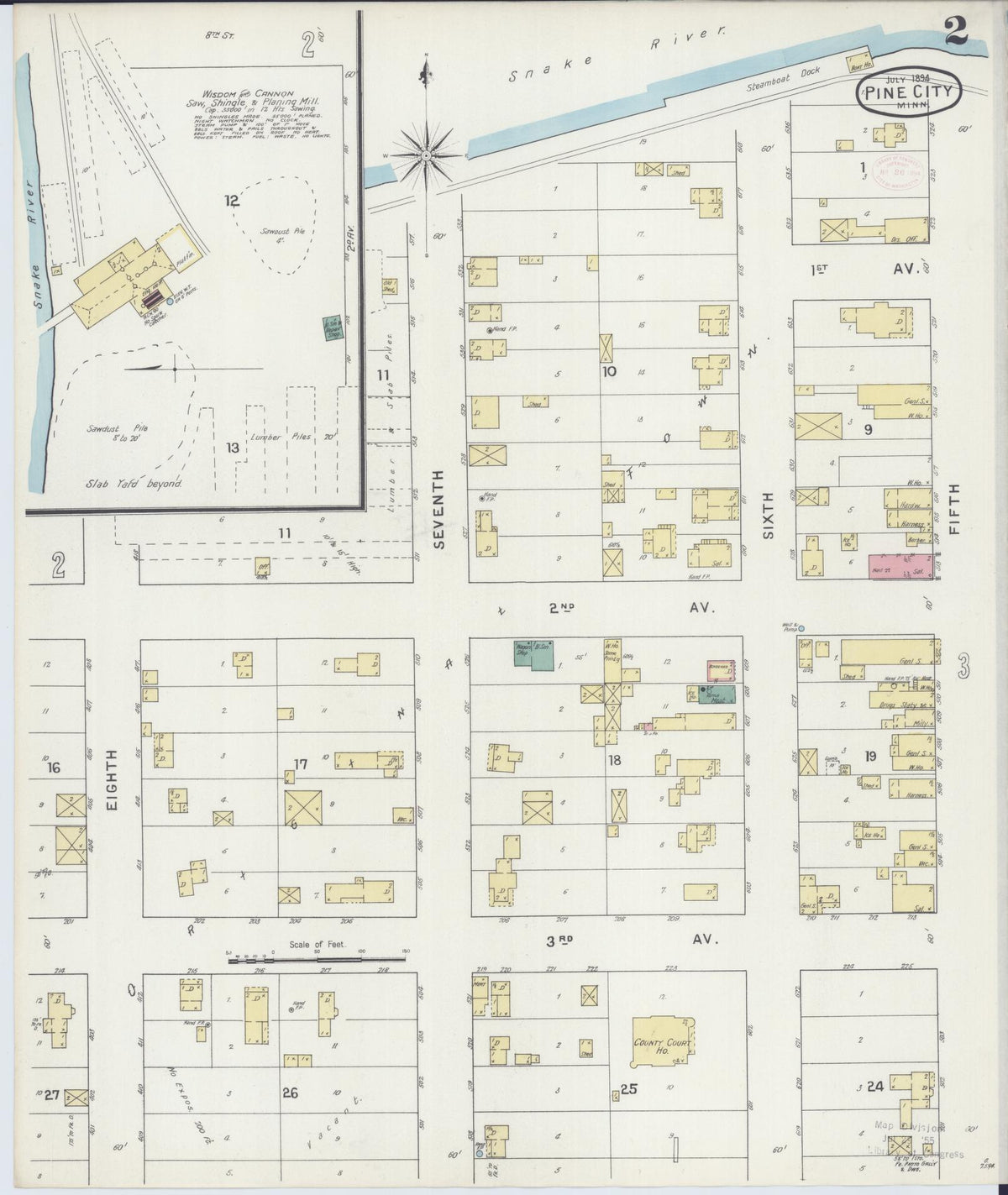 Sanborn Fire Insurance Map from Pine City, Pine County, Minnesota (1894), Sheet #0002 - Historic Sanborn Fire Insurance Map Print, vintage old map wall art, antique decor, genealogy gift, Minnesota Minnesota map