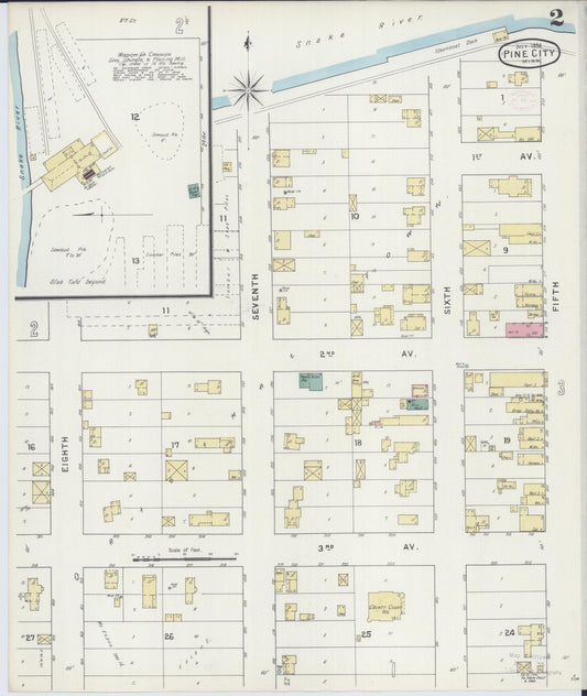 Sanborn Fire Insurance Map from Pine City, Pine County, Minnesota (1894), Sheet #0002 - Historic Sanborn Fire Insurance Map Print, vintage old map wall art, antique decor, genealogy gift, Minnesota Minnesota map
