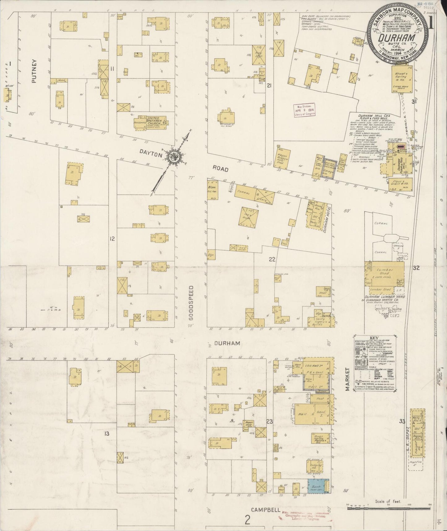 Sanborn Fire Insurance Map from Durham, Butte County, California (1914), Sheet #0001 - Complete Map Set gallery image, historic Sanborn map, vintage wall art, California California