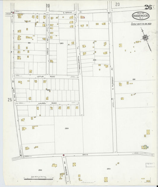 Sanborn Fire Insurance Map from Ridgewood, Bergen County, New Jersey (1916), Sheet #0026 - Historic Sanborn Fire Insurance Map Print, vintage old map wall art, antique decor, genealogy gift, New Jersey New Jersey map