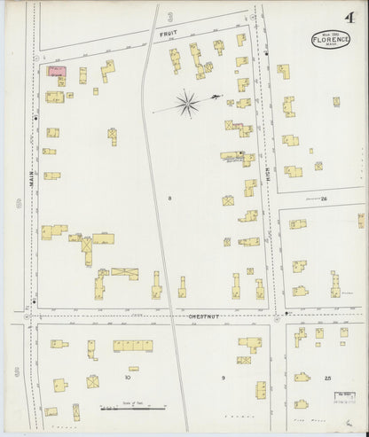 Sanborn Fire Insurance Map from Florence, Hampshire County, Massachusetts (1895), Sheet #0004 - Historic Sanborn Fire Insurance Map Print, vintage old map wall art, antique decor, genealogy gift, Massachusetts Massachusetts map