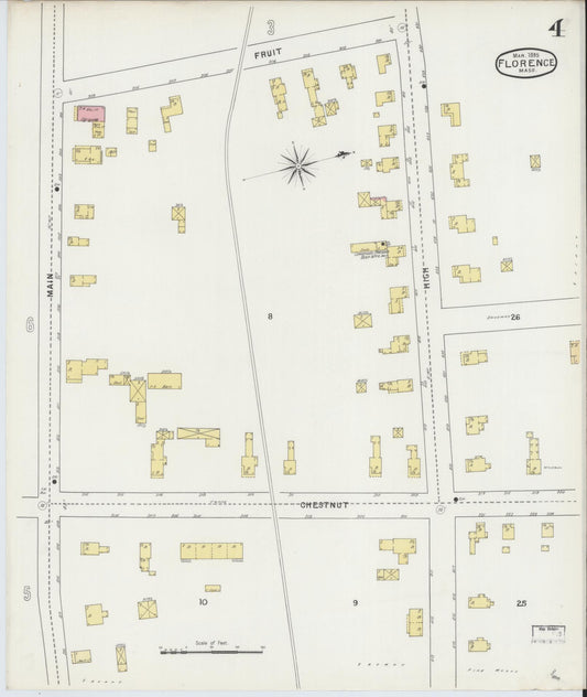 Sanborn Fire Insurance Map from Florence, Hampshire County, Massachusetts (1895), Sheet #0004 - Historic Sanborn Fire Insurance Map Print, vintage old map wall art, antique decor, genealogy gift, Massachusetts Massachusetts map