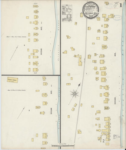 Sanborn Fire Insurance Map from Salisbury, Essex County, Massachusetts (1898), Sheet #0001 - Historic Sanborn Fire Insurance Map Print, vintage old map wall art, antique decor, genealogy gift, Massachusetts Massachusetts map